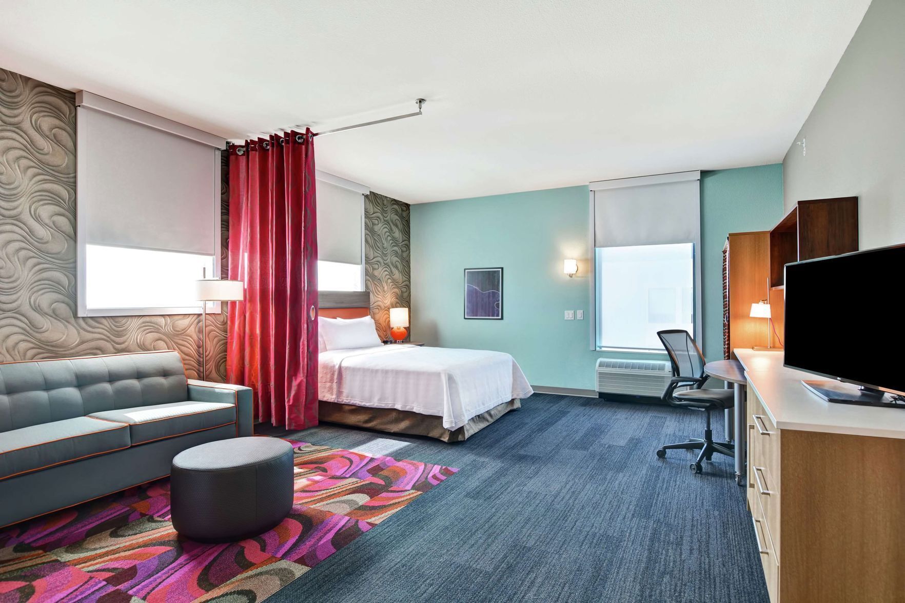 In-room safe, desk, laptop workspace, blackout curtains