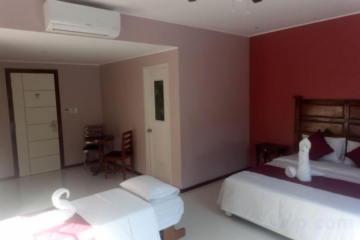 Escritorio, tabla de planchar con plancha, wifi gratis y ropa de cama