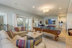 TV, fireplace, DVD player, table football