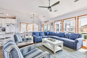 TV, fireplace, stereo - Crown Blessing | 198 ft from the Beach | Dog Friendly, Private Pool, Hot Tub | Corolla (Corolla)