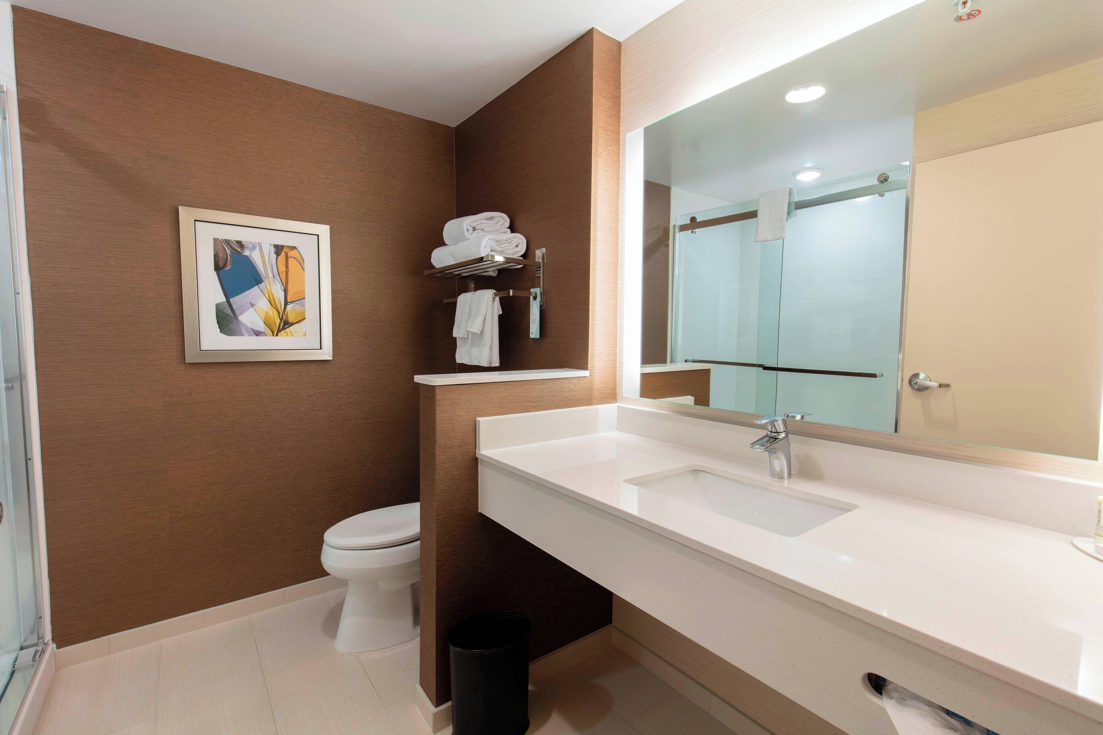 shower, free toiletries, hair dryer, towels