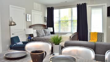 The Montclair Spacious Studio Steps 2 NYC | 1 bedroom, premium bedding, desk, iron/ironing board