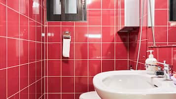 Shower, free toiletries, hair dryer, slippers