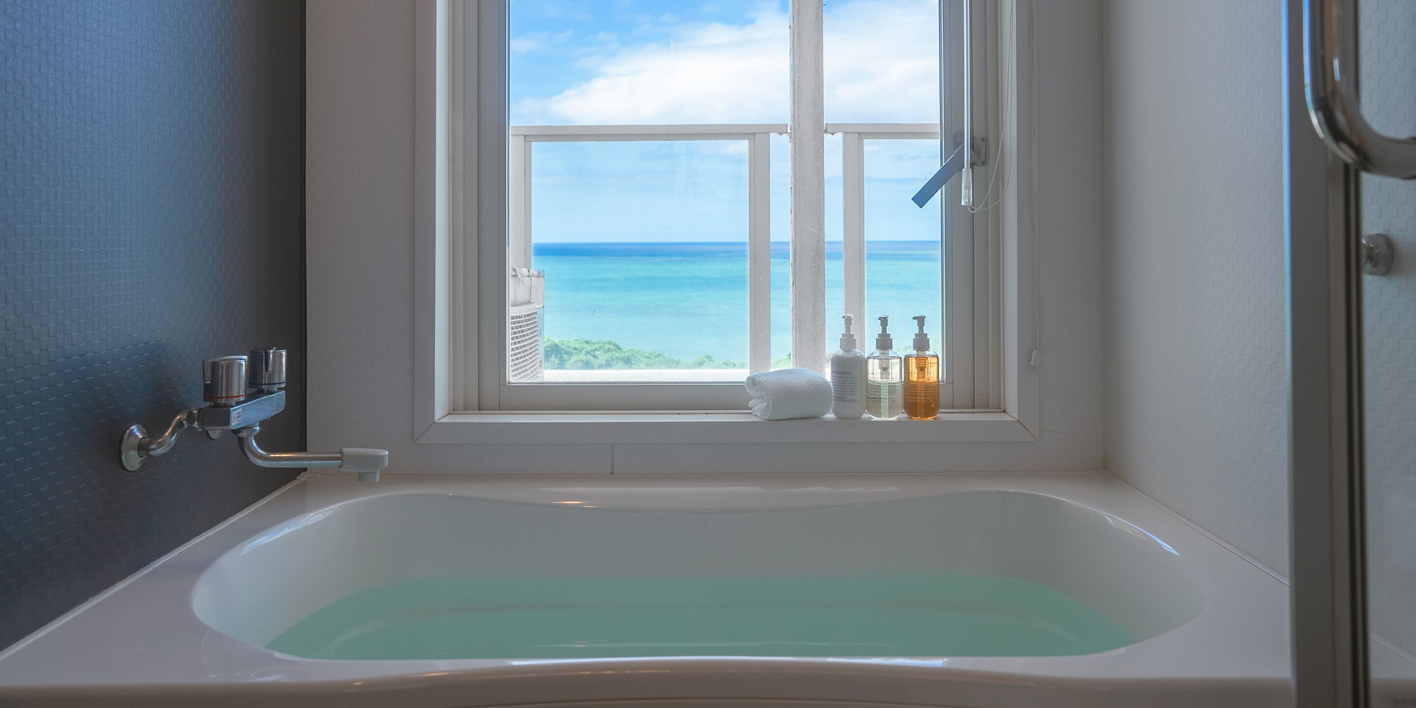 separate bathtub and shower, deep-soaking bathtub, free toiletries