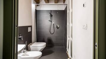 Shower, free toiletries, hair dryer, bidet