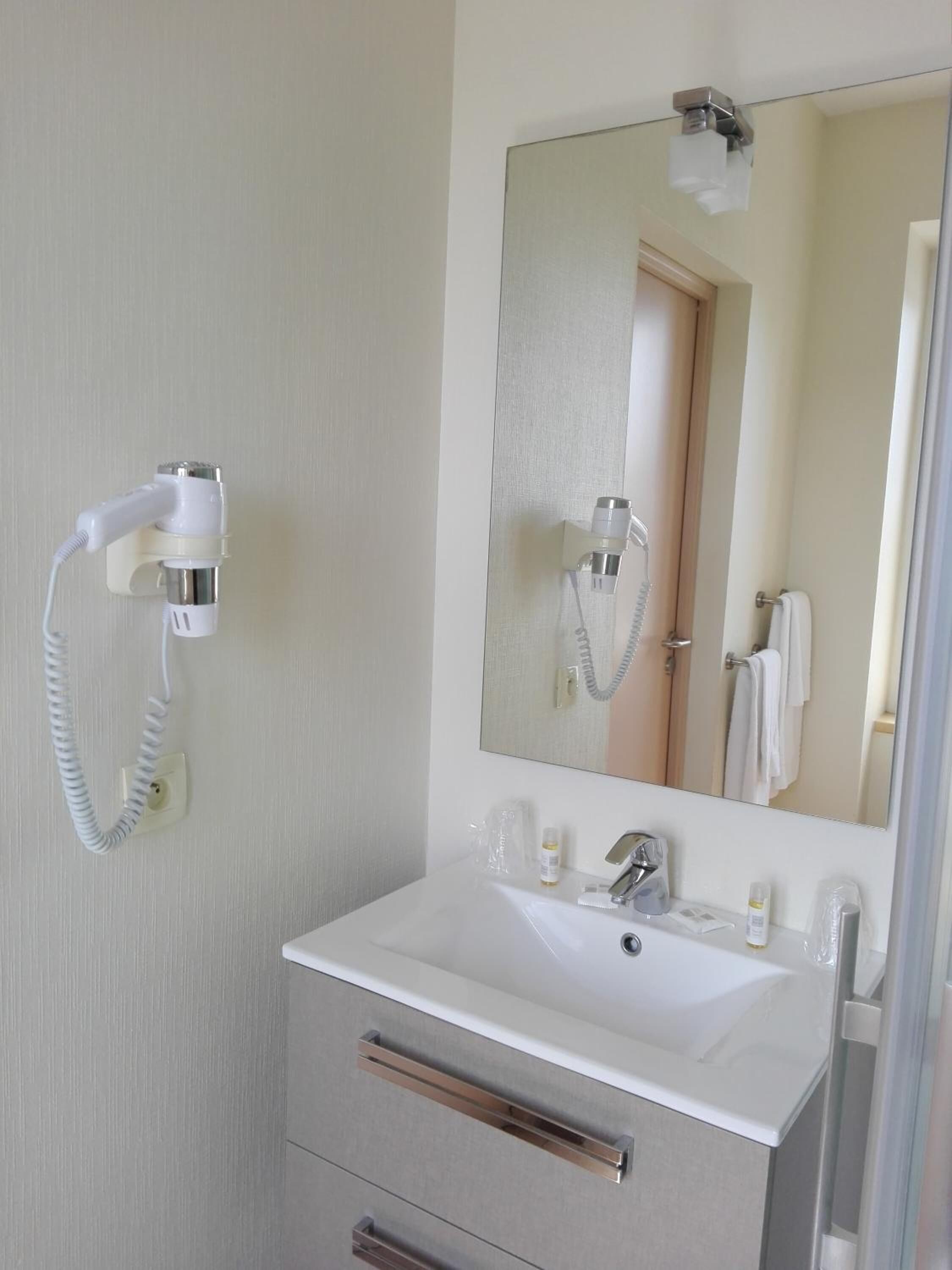 free toiletries, hair dryer, towels