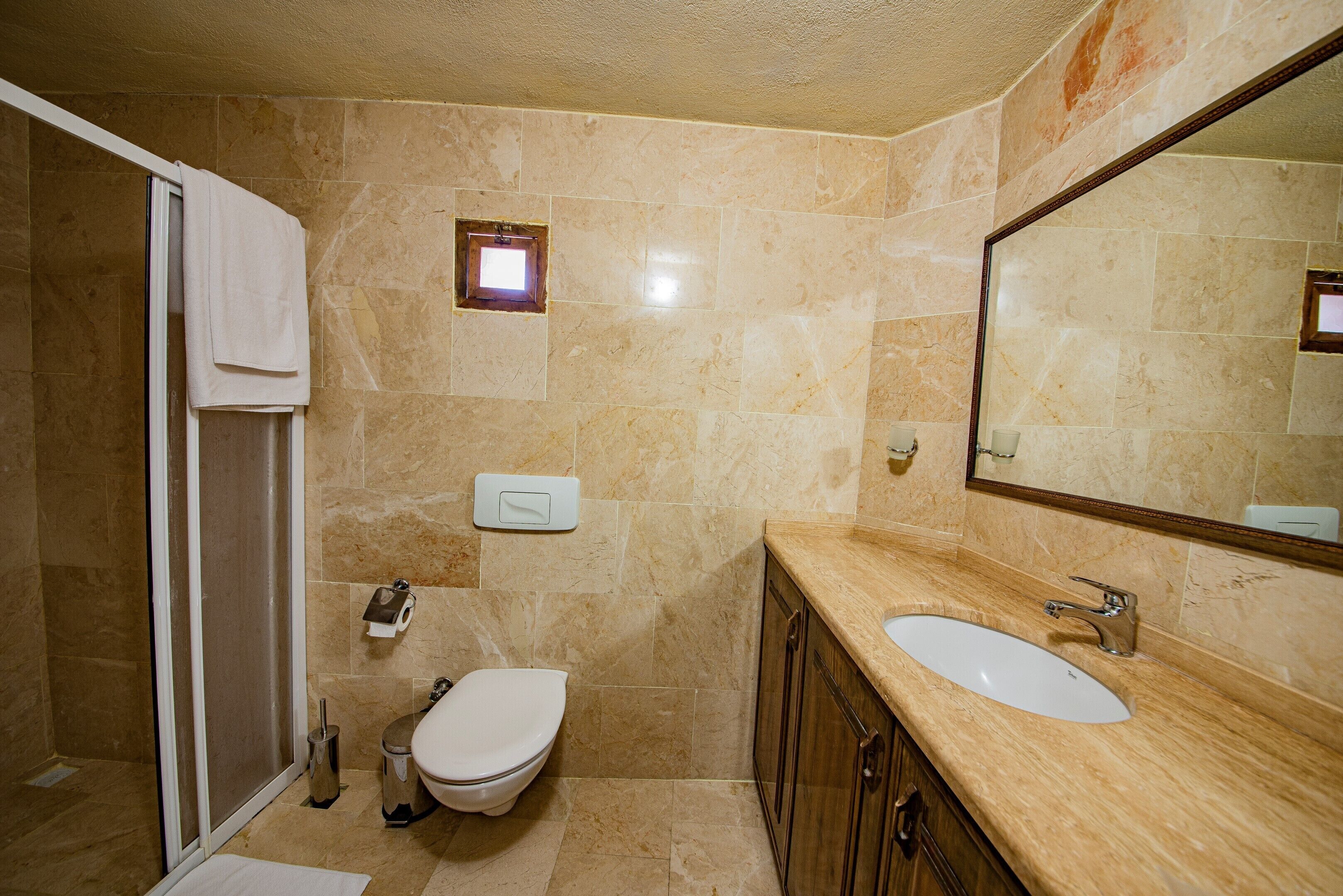 superior room | bathroom | shower, hair dryer, slippers, towels