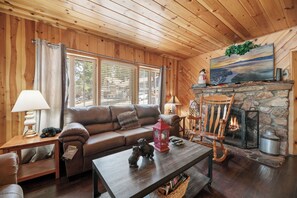 Standard House, Non Smoking, Kitchen | Living area | TV, fireplace, DVD player - All Seasons Chateau (Big Bear Lake)