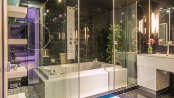 Villa, Multiple Bedrooms (Oceania) | Bathroom | Separate bathtub and shower, hair dryer, towels