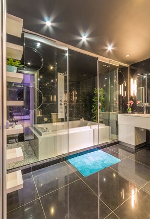 Villa, Multiple Bedrooms (Oceania) | Bathroom | Separate tub and shower, hair dryer, towels - Panorama & Oceania Villas (Pegeia)