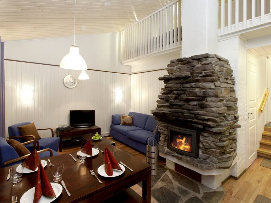 Apartment, 1 Bedroom, Sauna (45 m2) | Living room | Flat-screen TV, fireplace, DVD player