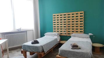 Down comforters, individually decorated, desk, blackout drapes