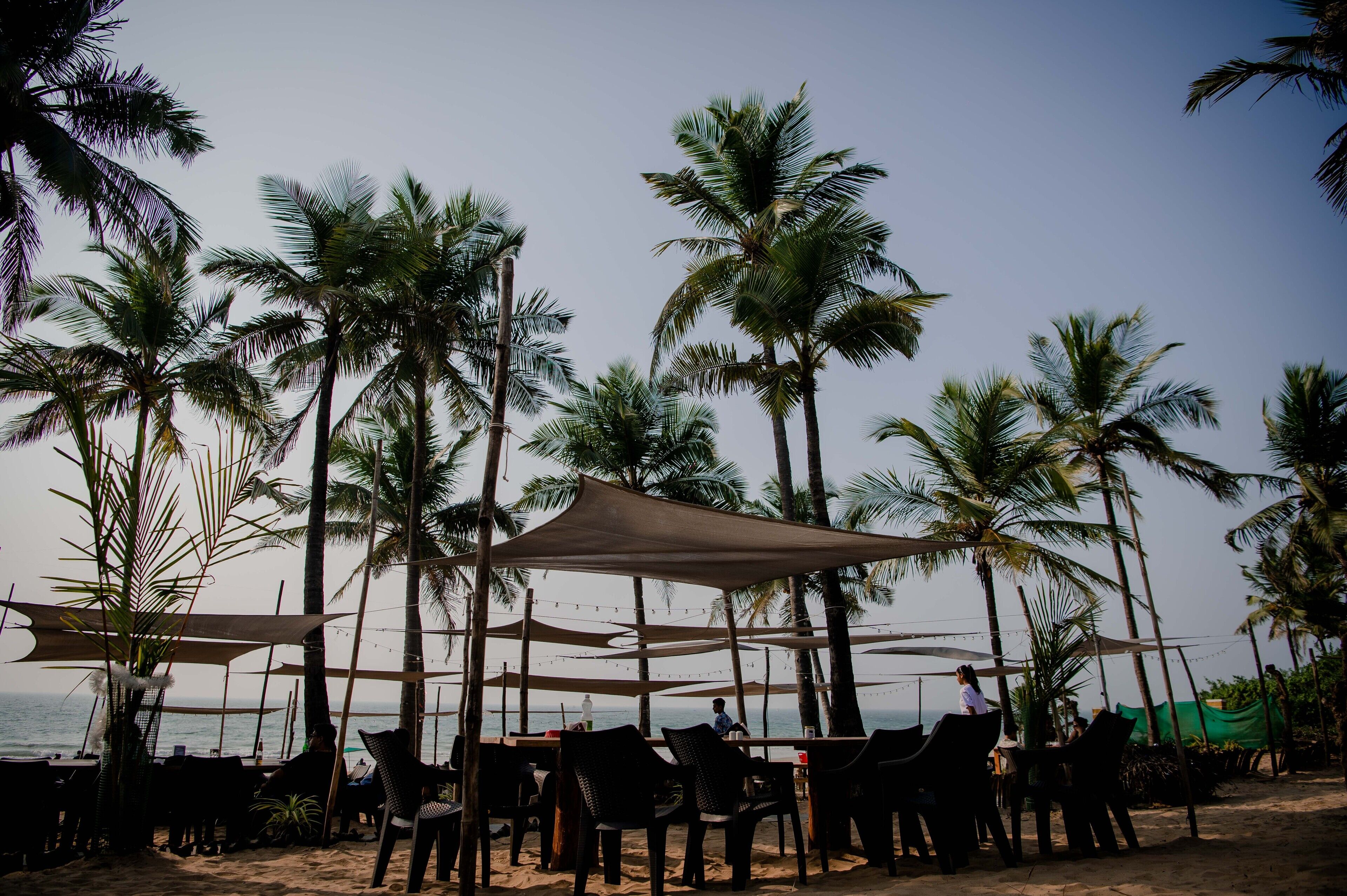 private beach, beach bar