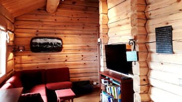 Cabin | Living area | Flat-screen TV, fireplace
