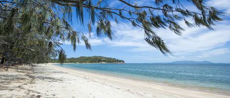 On the beach, white sand