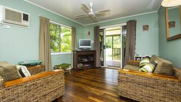 Family House, 2 Bedrooms, Private Pool, Garden View | Living room | TV, DVD player