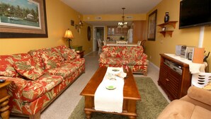 Condo, 1 Bedroom, Oceanfront | Living area | TV, DVD player - Nautical Watch by Elliott Beach Rentals (North Myrtle Beach)
