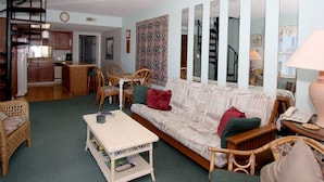 Condo, 2 Bedrooms, Oceanfront | Living area | TV, DVD player - Nautical Watch by Elliott Beach Rentals (North Myrtle Beach)