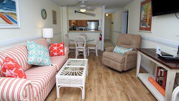 Condo, 2 Bedrooms, Oceanfront | Living room | TV, DVD player