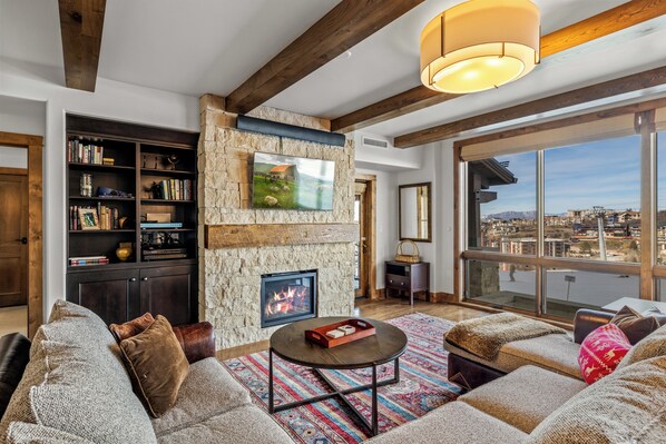 TV, fireplace