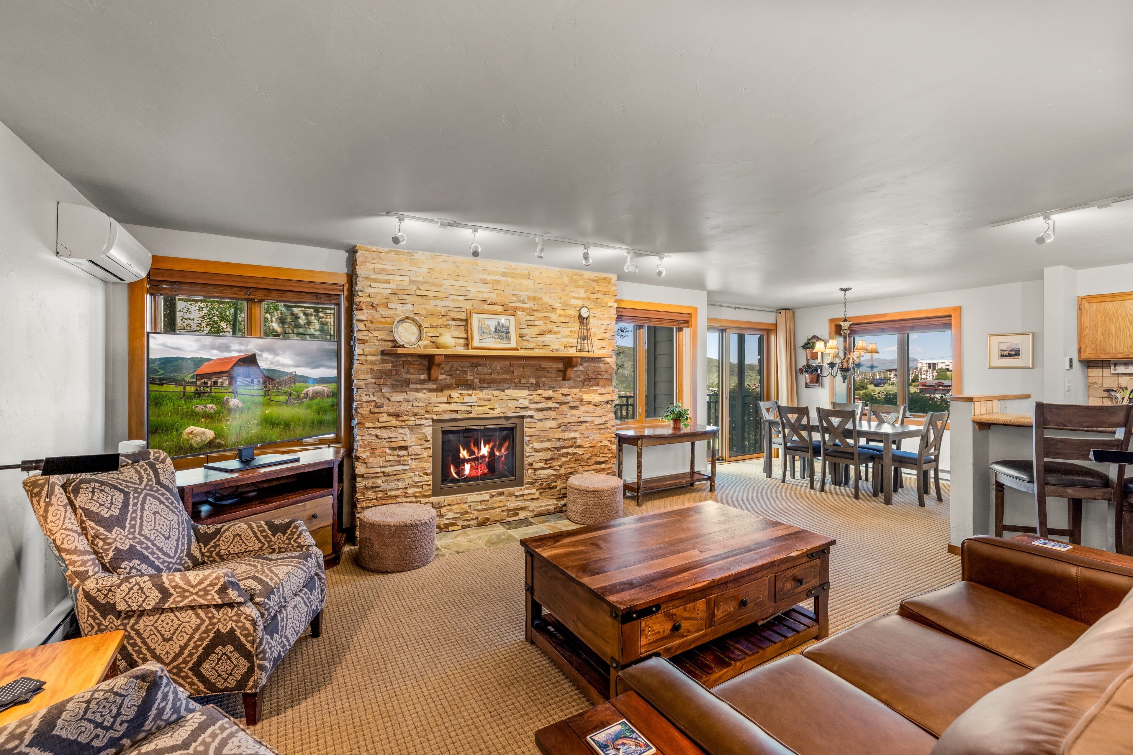 TV, fireplace