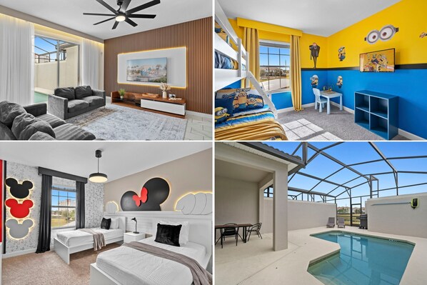 Relax in style with a comfortable sofa, flat-screen TV, and large windows in our living room.