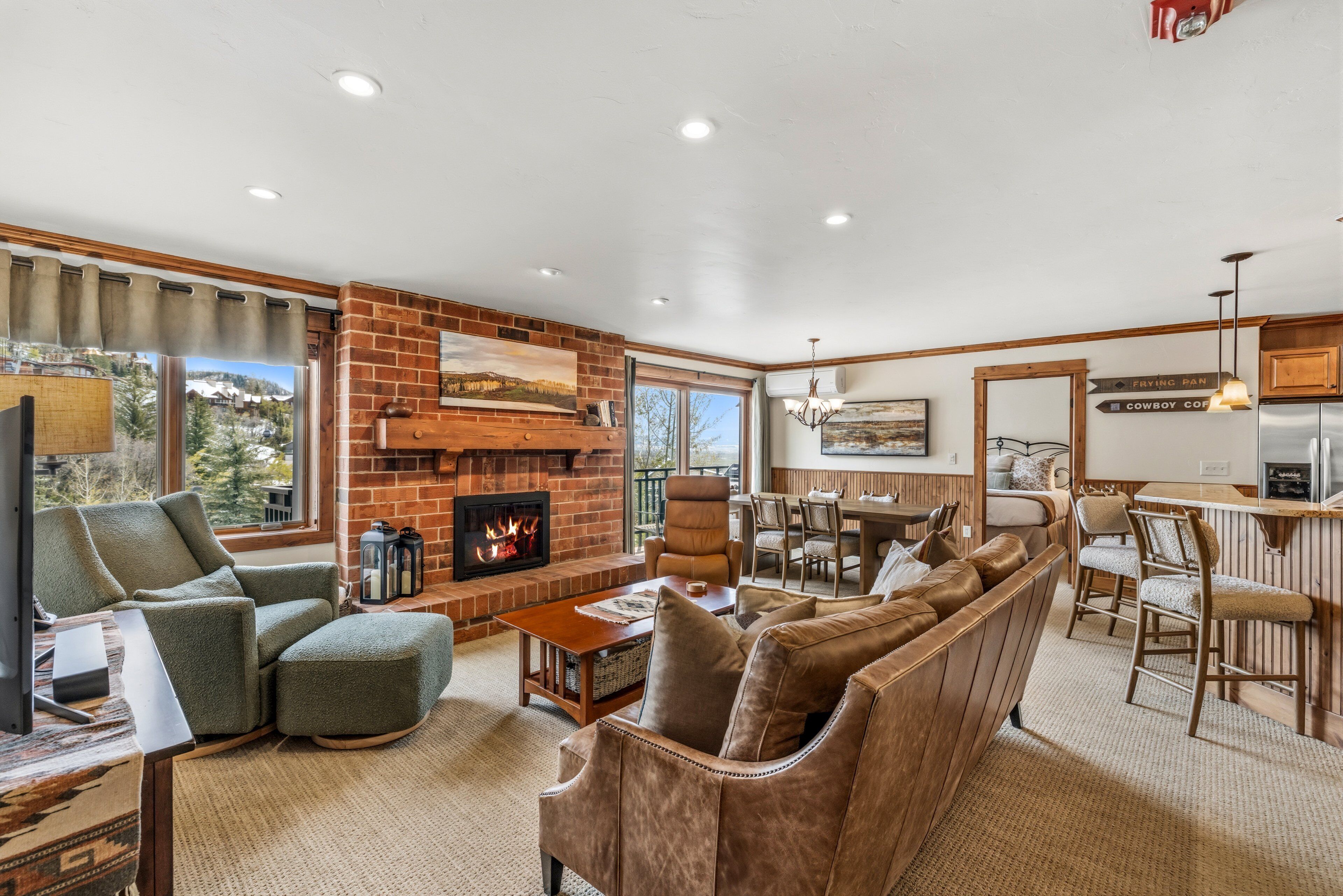 TV, fireplace