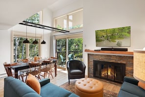 TV, fireplace
