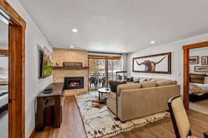 TV, fireplace