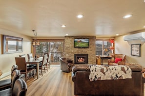 TV, fireplace