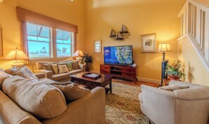 Smart TV, DVD player, books, stereo