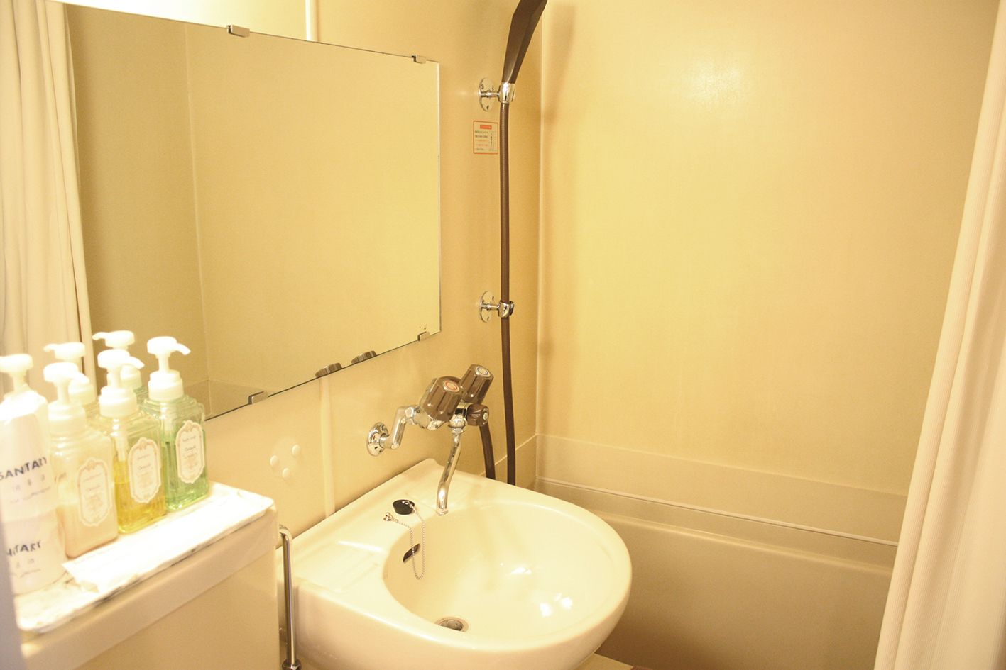 combined shower/bathtub, free toiletries, hair dryer, towels