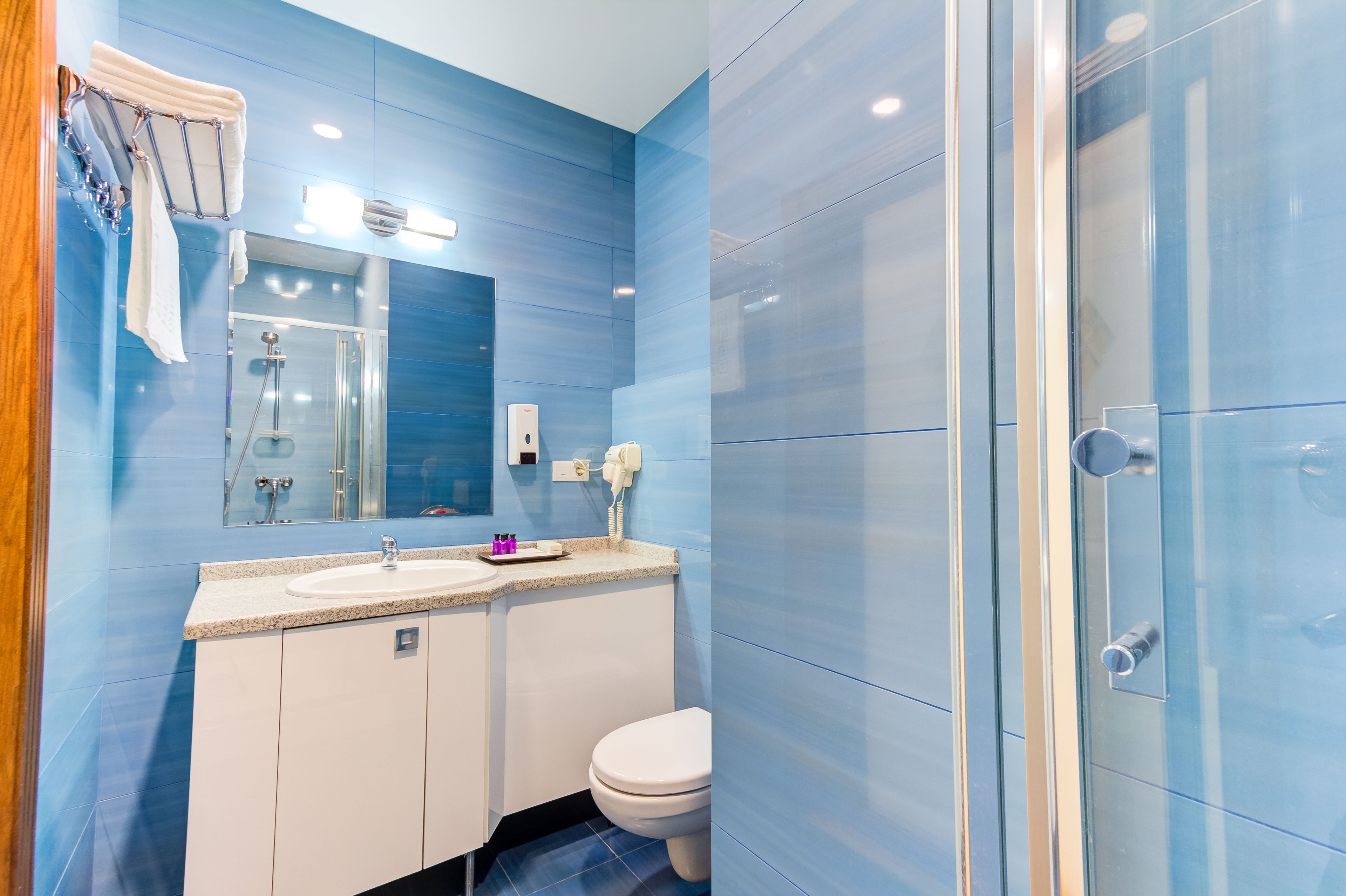 shower, free toiletries, hair dryer, slippers