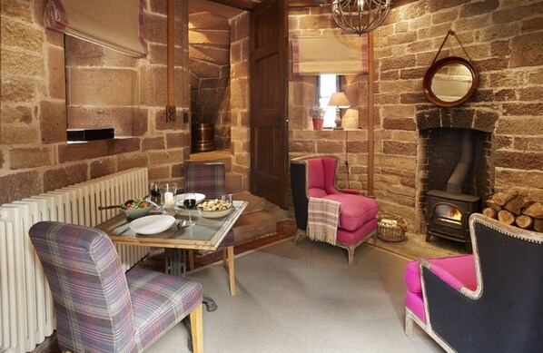 Ground floor:  Dining room with wood burning stove