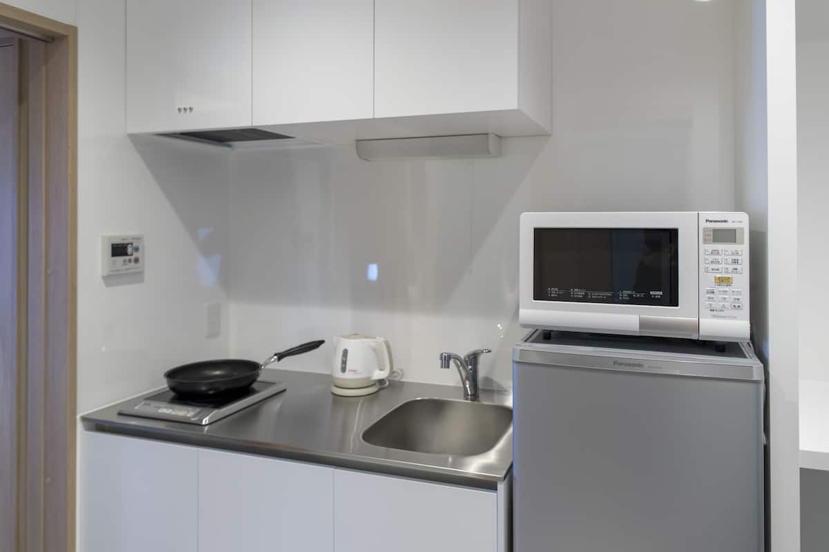 deluxe twin room | private kitchenette | fridge, microwave, stovetop, coffee/tea maker