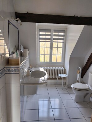 Tremannsrom – superior, privat bad, elveutsikt (Chambre Bourgueil) | Bad | Hårføner og toalettpapir