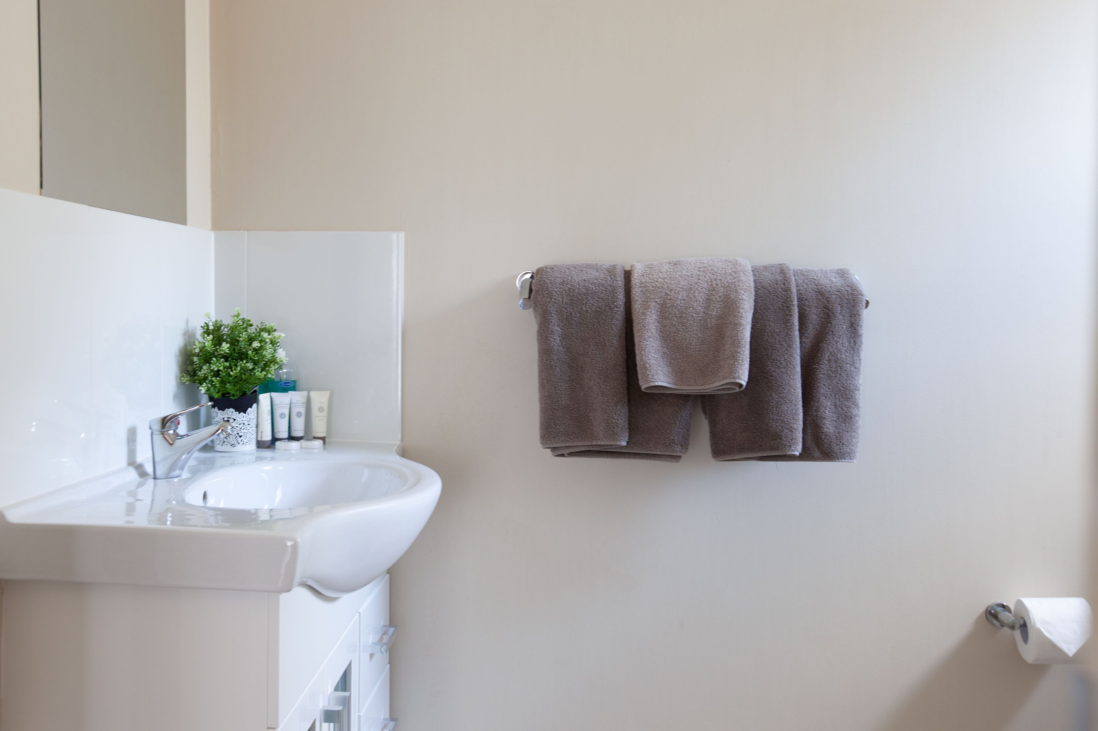 shower, free toiletries, towels