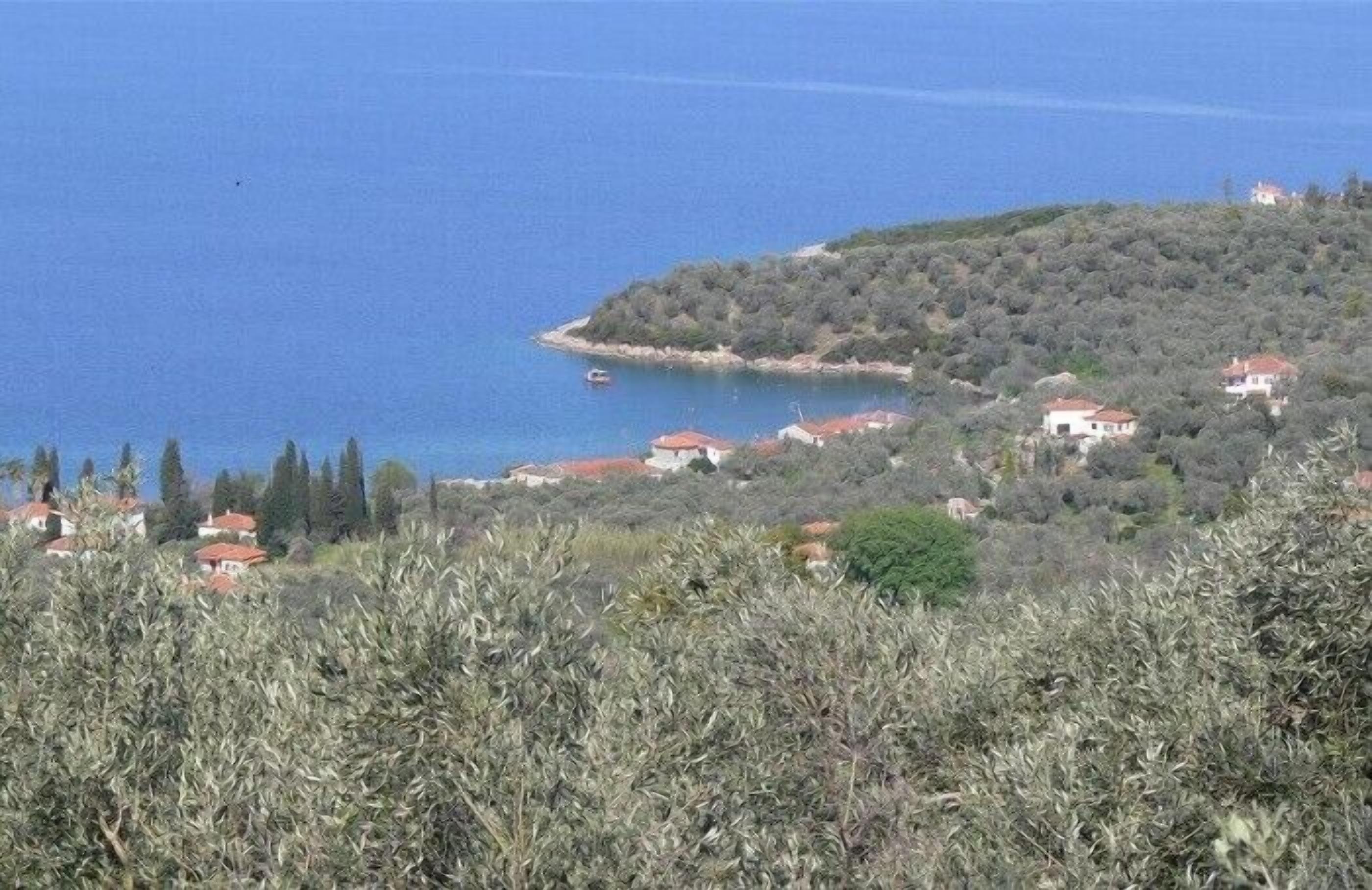 Un village côtier avec des maisons construites sur une colline, d’où l’on a une vue sur la mer.