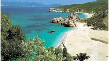 Una spiaggia nelle vicinanze, lettini da mare, teli da spiaggia