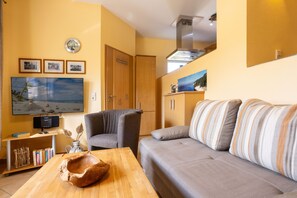 Fernseher, Kamin, DVD-Player, Stereoanlage