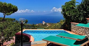 Seasonal outdoor pool, sun loungers