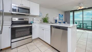 Fridge, microwave, oven, dishwasher