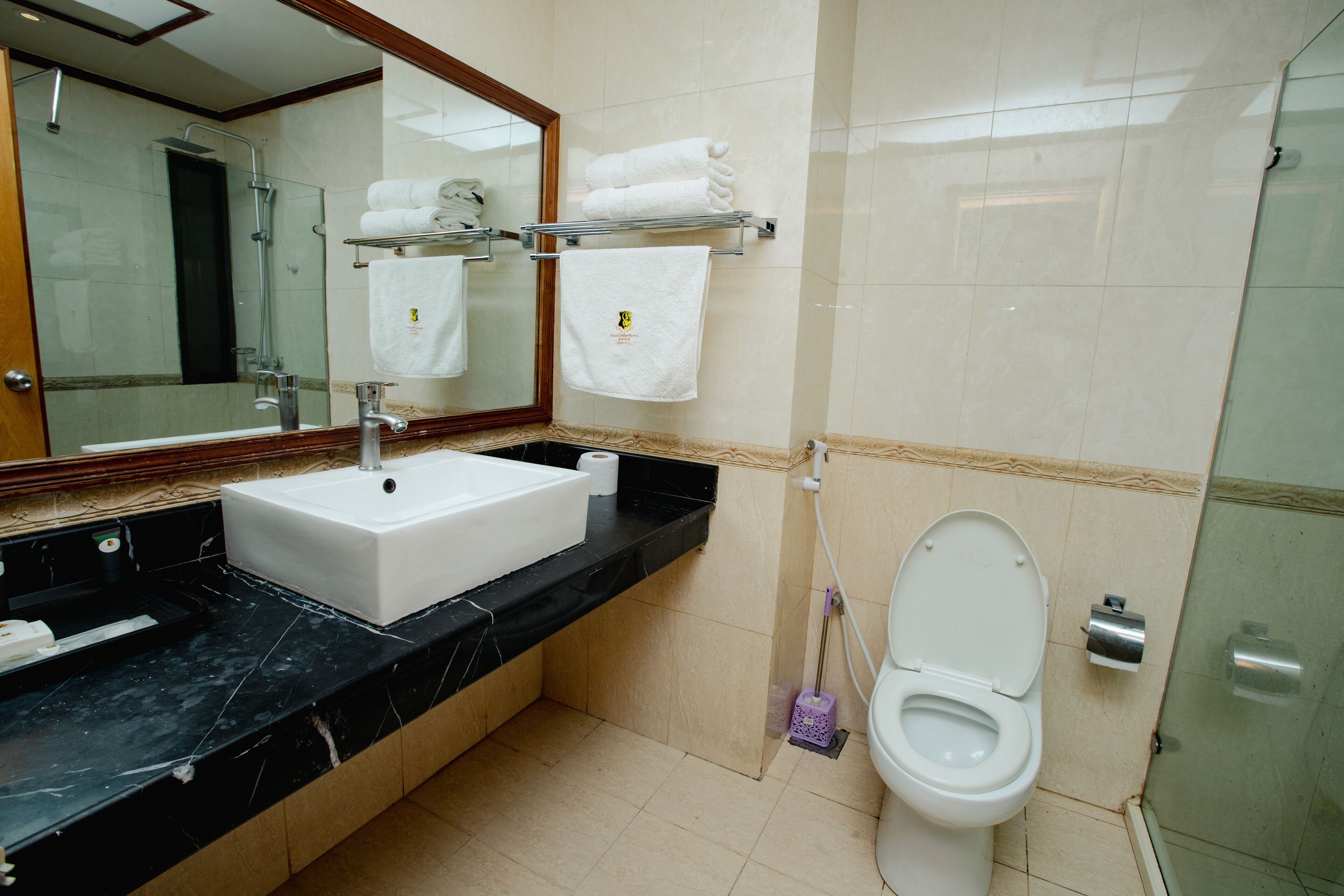 shower, free toiletries, hair dryer, bathrobes