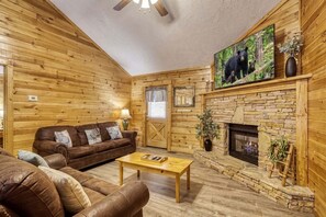 Smart TV, fireplace, DVD player