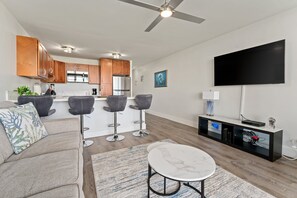 Flat-screen TV, DVD player