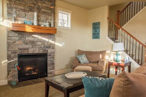 TV, fireplace, DVD player, video library