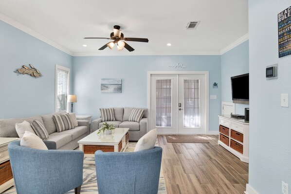 TV, DVD player, stereo