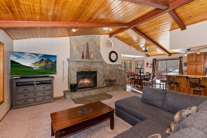 TV, fireplace, foosball