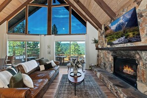 Flat-screen TV, fireplace, DVD player, table football - Heavenly Heights by Destination Big Bear : Mountain and Lake Views! Propane Grill! Foosball Table! Near Bear Mountain! Wifi! (Big Bear Lake)