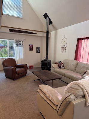 TV, fireplace, DVD player, books
